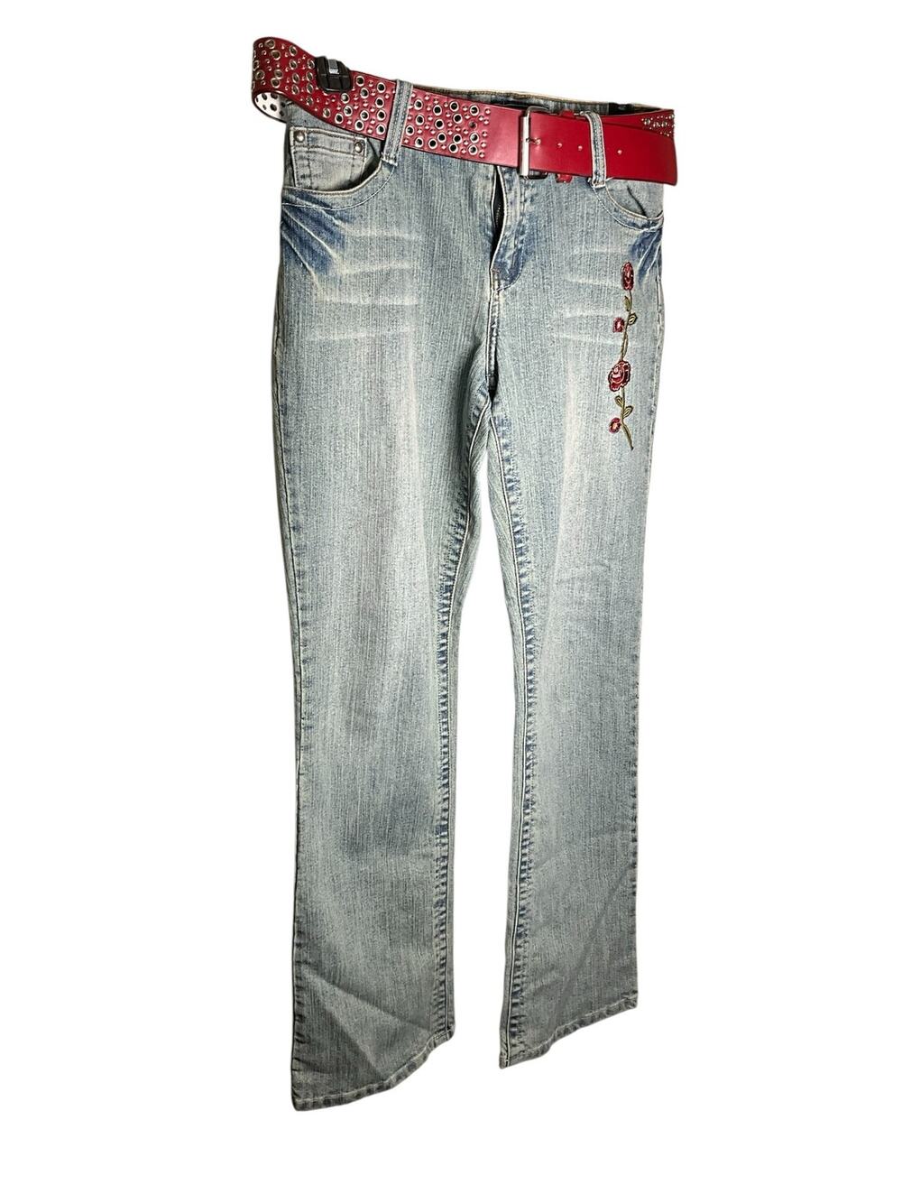 Baccini Jeans Women's 12 Blue Denim Embroidered Floral Jeans